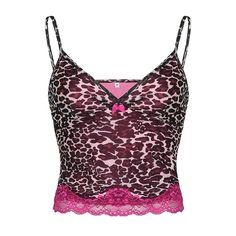 Please refer to our sizing chart for a guideline when choosing a size. 5 business days order processing time. 90% polyester 10% spandex Cropped Camisole, Lace Trim Top, Lace Cami Top, Spaghetti Strap Tank Top, Pink Leopard Print, Lace Patchwork, Womens Tops Summer, Lace Crop Tops, Pink Leopard