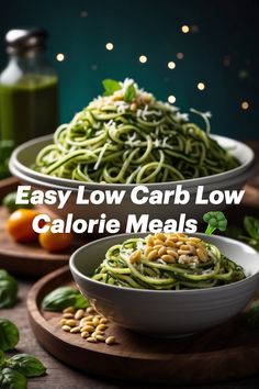 easy low carb low calorie meals with spinach noodles and pesto sauce