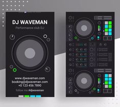 a dj business card with sound equipment on it