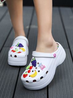 Platform Garden, Korean Sandals, Summer Clogs, Clogs Platform, Girls Clogs, Cartoon Fruit, Fashion Slides, Beach Garden