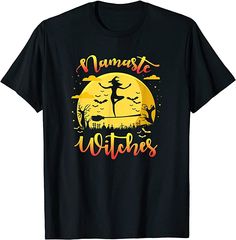 Womens Yoga Funny Namaste Witches Halloween Women Gift T Shirt Shipping from the US. Easy 30 day return policy, 100% cotton, Double-needle neck, sleeves and hem; Roomy Unisex Fit. Lover Costume, Halloween Yoga, Womens Yoga, Aesthetic Stores, Retro Halloween, Spin Cycle, Halloween Women