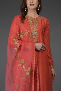 Shop for Talking Threads Coral Chanderi Embroidered Kurta Set for Women Online at Aza Fashions Wide Legged Pants, Long Kurta, Kurta Set For Women, Luxury Sale, Straight Kurta, Color Coral, Kurta Set, Indian Design, Set For Women