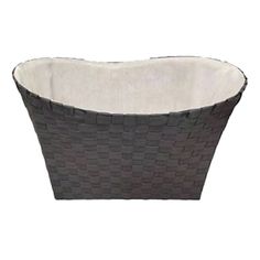 a black and white basket on a white background