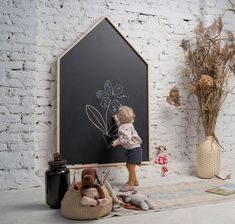 With this black magnetic wooden chalkboard House, your kid will never get bored! Play & learn, have fun & develop kids' creativity with this magnetic black House Chalkboard from natural birch plywood with natural wooden frame. Easy to stick on the wall with special hole on the back and play together with your kid. We're using real steel so any of your magnets would stick perfect to your new Chalkboard! Easy to clean with a moist sponge, and make Chalkboard House, House Chalkboard, Playroom Montessori, Montessori Playroom, Toddler Playroom, Kids Playroom Decor, Magnetic Chalkboard, Playroom Design, Play Together