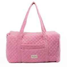 Introducing the Candy Large Duffel Bag – a spacious carry-all with a convenient zippable front pocket, designed to make a statement wherever life takes you.    The quilted pink terry exterior is thick and luxurious, complemented by the matching pink gingham interior.    Perfect for extended trips, weekend getaways, or as a chic gym companion, the Candy Large Duffel Bag effortlessly combines fashion and functionality.   Size: 20" x 12" x 11" Duffel Bag Aesthetic, Gingham Interior, Chic Gym, Memory Hyuga, Mini Makeup Bag, Large Makeup Bag, Tool Bags, Vanity Bag, Mini Makeup