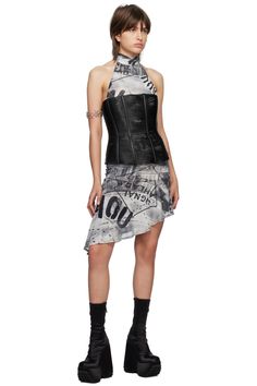 Miaou: Off-White Karina Minidress | SSENSE Edgy Fitted Sheer Dress, Edgy Sheer Fitted Dress, Fitted Halter Dress With Asymmetrical Hem For Party, Fitted Halter Neck Corset Dress, Sleeveless Nylon Corset Dress, Fitted Mini Dress With Asymmetrical Skirt For Summer, Fitted Summer Dress With Asymmetrical Skirt, Edgy Fitted Summer Dress, Fitted Edgy Summer Dresses