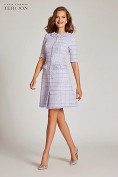 Tweed Elbow Sleeve Jewel Neckline Dress – Terijon.com Jewel Neckline Dress, Classic Dresses, Classy And Elegant, Neckline Dress, Jewel Neckline, Tweed Dress, Gold Heels, Necklines For Dresses, Elbow Sleeve