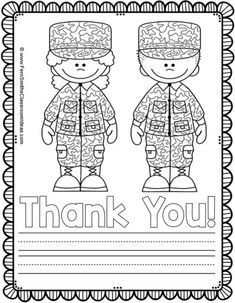 thank you coloring page with two children in winter clothes and the words thank you on it