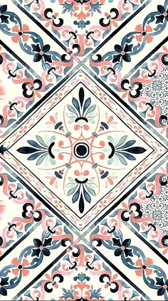 an artistic tile design with blue, pink and white colors