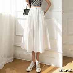 Olivia Mark - Professional High-Waisted Midi Skirt with Knee-Length A-line Design Umbrella Skirt, Tulip Skirt, Skirts Midi High Waisted, Type A, Types Of Skirts, Line Design, Knee Length, Midi Skirt, Umbrella