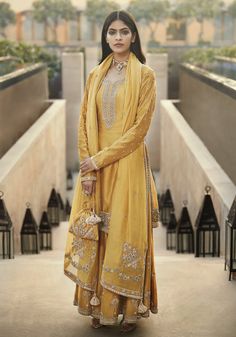 Yellow Sharara Suits For Haldi, Mustard Yellow Wedding, Yellow Sharara, Wedding Sharara, Sharara Pants, Tandoori Masala, Traditional Attires, Yellow Suit, Salwar Dress