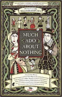 the cover to much ado about nothing by william shakespeare, illustrated by william shakespeare