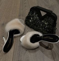 Fur Heels Outfit, Saint Laurent Heels, Fur Sandals, Lori Harvey, Girls Heels, Heels Outfits, Luxury Lifestyle Dreams, Girly Accessories