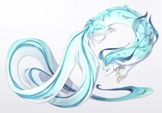 a blue and white dragon with long hair