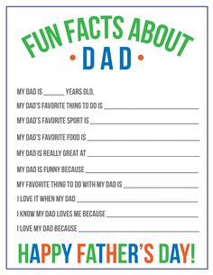 father's day card with the words fun fact about dad on it and an image of