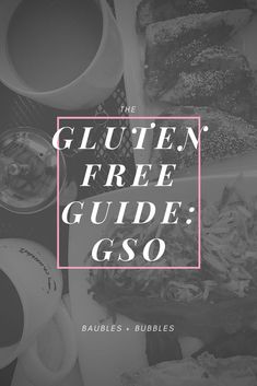 the gluten free guide is shown with coffee and other food items on it