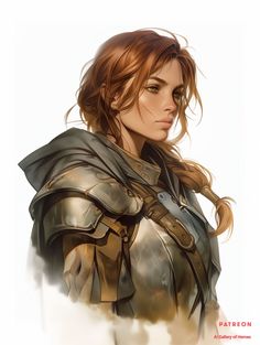 a drawing of a woman in armor