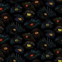 many different colored eyes are in the shape of godzillas with spikes on their heads