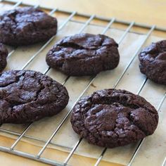 chocolate cookies cooling on a wire rack