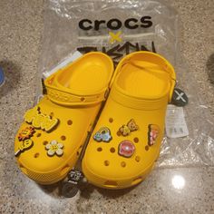 Crocs X Justin Bieber Drew House Yellow Classic Clogs Men's Size 7 Nwt Yellow Synthetic Mules With Round Toe, Yellow Synthetic Clogs With Rubber Sole, Yellow Flat Casual Mules, Yellow Synthetic Clogs With Round Toe, Yellow Closed Toe Synthetic Clogs, Yellow Synthetic Closed Toe Clogs, Yellow Crocs, Drew House, Shoes Crocs