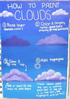 a sign with instructions on how to paint clouds