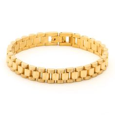 10mm Rollie Link Bracelet  in  14K Gold / 8.5" by King Ice Gold Stainless Steel Jubilee Chain Link Bracelet, Stainless Steel Gold Jubilee Chain Link Bracelet, Modern Bracelets With Stainless Steel Clasp And Rectangular Links, Gold-tone Stainless Steel Bracelets With Jubilee Bracelet, Modern Gold-tone Jubilee Bracelet, Gold-tone Stainless Steel Jubilee Bracelet, Yellow Gold Metal Bracelets With Box Clasp, Modern Gold-tone Stainless Steel Bracelet, Modern Gold Bracelets With Stainless Steel Clasp