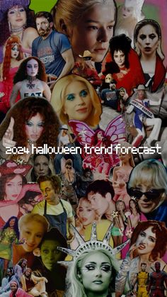 an image of many different people with the words scary halloween trend forcast on them