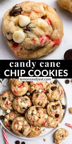 peppermint chip cookies with chocolate chips and marshmallows in the middle