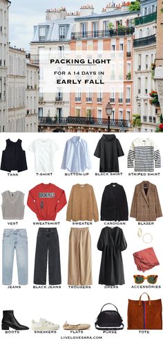 Light Layers Fall Outfit, Autumn Travel Outfit Packing Light, Two Week Trip Outfits, Fall Time Capsule Wardrobe 2023, Layering Travel Outfits, Two Week Outfits Travel Packing, Two Week Capsule Wardrobe Fall, One Week Travel Packing Lists, Packing For Fall In Italy