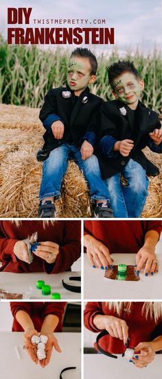 two children are playing with legos in front of the cornfield and text overlay reads diy franklin