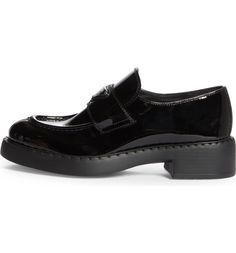 Prada Triangle Logo Patent Leather Loafer | Nordstrom Luxury Patent Leather Platform Loafers, Chic Patent Leather Slip-on Platform Loafers, Patent Leather Slip-on Platform Loafers With Leather Sole, Prada Triangle Loafers, Prada Black Loafers, Prada Triangle, Leather Loafers Women, Patent Leather Loafers, Loafer Women