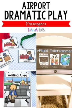 an airport dramatic play with pictures and text