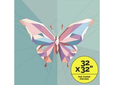 a large butterfly with geometric shapes on it's wings and the number 32 in front of