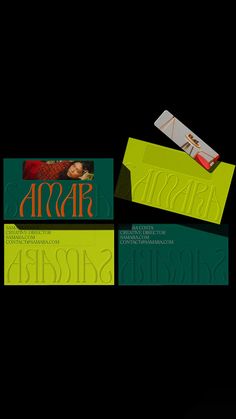 two business cards with an image of a woman on the front and back, both in green