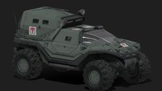 an armored vehicle is shown on a black background