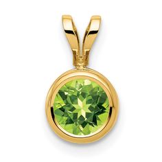 14k Yellow Gold Round Bezel Pendant at $ 67.39 only from Jewelryshopping.com Bezel Necklace, Peridot Green, Peridot Stone, Bezel Pendant, Peridot Gemstone, Green Peridot, August Birth Stone, Gold Polish, Fine Jewelry Gift