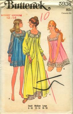 Nightgown And Robe, Nightgown Robe, Vintage Dress Patterns, Butterick Pattern, Butterick Sewing Pattern, Womens Sewing Patterns, Sewing Pattern Sizes, Nightgowns