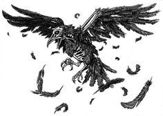 a black and white drawing of a bird flying through the air