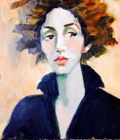 a painting of a woman's face with hair blowing in the wind