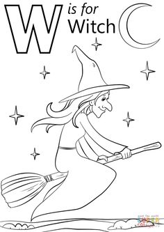 the letter w is for witch coloring page