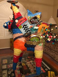 a stuffed animal made out of various items