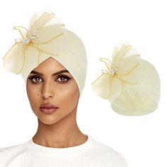 PRICES MAY VARY. Material: this African big flower pearl turban hat is made of high quality polyester fibre, decorated with large flowers inlaid with pearls, bright colours, the fabric is soft and comfortable, breathable, wear it in spring and fall, and block the wind in winter. Size: muslim pre-tied beanie headwrap fits most people's head circumference, pleated design is easy to wear, you can keep your hairstyle, comfortable to wear without tightness, not easy to fade and deform. Applicable Occ Elegant Beach Headwrap, Elegant Summer Headwrap Hat, Elegant One Size Turban For Beach, Elegant One Size Beach Turban, Elegant One-size Beach Turban, Elegant White Summer Turban, Summer Wedding Headwrap, Adjustable Cream Headwrap, Knotted Headwrap