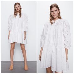 Short Dress With A Round Neck And Sleeves Falling Below The Elbow. Featuring Lining, Matching Openwork Embroidery Fabric Detail And Button-Up Front., ...Serious Customers Please. Long Sleeve Eyelet Dresses For Spring, Casual Long Sleeve Broderie Anglaise Dress, Long Sleeve Eyelet Dress For Summer, White Long Sleeve Eyelet Dress, Zara White Long Sleeve Embroidered Dress, Zara White Embroidered Long Sleeve Dress, Zara Broderie Anglaise Day Dresses, Zara Broderie Anglaise Daywear Dress, Cutwork Embroidery