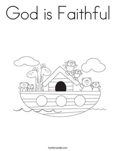 noah built an arc coloring page with animals on the roof and in the water below