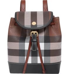 Burberry Micro Check Canvas Backpack | Nordstrom Burberry Backpack, Backpack Craft, Sustainable Backpack, Backpack Free, Cat Backpack, Drawstring Bucket Bag, Burberry Handbags, Monogrammed Leather, Canvas Backpack