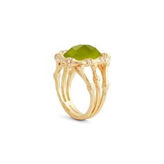 Crafted with exquisite detail, the Bamboo with Stone Ring is effortlessly designed with 18K gold dipped brass, hand-placed pavé crystals, and stunning stones in four color ways to create a luxurious and timeless accessory suitable for any style or occasion. 18k gold dipped bronze Crystals 0.75" W