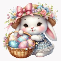 a cute little bunny holding an easter basket