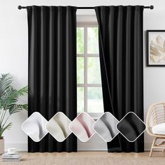 black and white curtains with four different colors