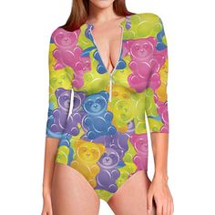 Colorful Gummy Bear Print Long Sleeve One Piece SwimsuitColorful Gummy Bear Print Long Sleeve One Piece SwimsuitCould you please clarify which specific type of shirt you are referring to? Is it a dress shirt, t-shirt, button-up shirt, etc.? This will help me provide a more accurate and tailored description. Thank you! Playful Graphic Print Swimwear, Fitted Multicolor Cartoon Print Tops, Fitted Multicolor Tops With Cartoon Print, Playful Multicolor Short Sleeve Swimwear, Multicolor Cartoon Print Swimwear For Summer, Multicolor Cartoon Print Swimwear For The Beach, Multicolor Cartoon Print Swimwear For Beach, Casual Long Sleeve Graphic Bodysuit, Summer Multicolor Graphic Print Bodysuit