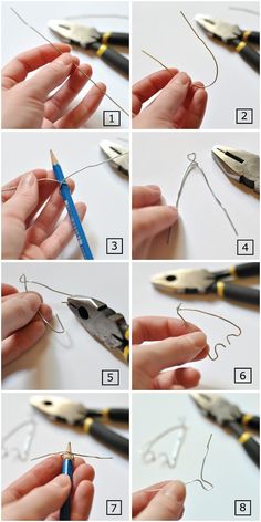 the steps in how to make an origami bird with scissors and wire on it